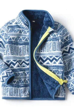 2-8T Children Clothing for Boys Girls Winter Fleece Jackets Zipper Blue Cute Hot Selling Thick Baby Coats