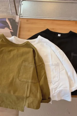 Autumn Boys Long-sleeved T-shirt Spring and Autumn 2023 New Children's Solid Color Irregular Bottoming Shirt Baby Inner Tops