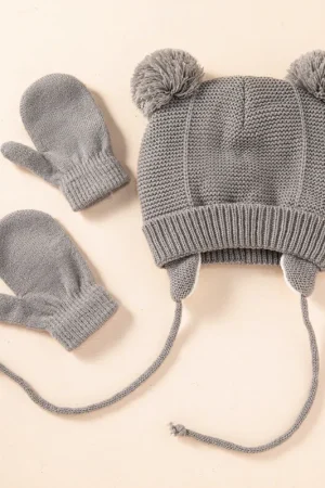 Cross-Border Baby Hat Two-Piece Set Knitted Hat Gloves Foreign Trade Classic Style Warm Hat Gloves Set for Children