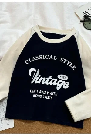 Kid Girl Stylish Raglan Long Sleeve T-shirt Prints Children Casual Top Multi Style Baby Daily Comfortable Wear Thin Base Shirt