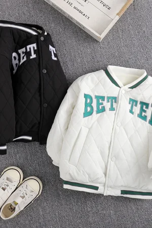 Children Plush Warm Cotton Jackets Autumn Winter Boys Girls Thick Letters Baseball Coats Kids Casual Outerwear 5-12 Years