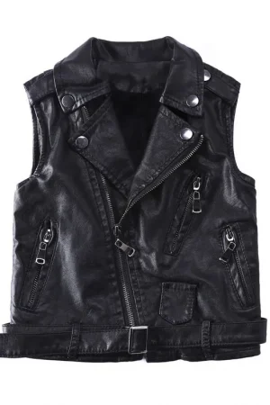 Children's Vest For Kids Boys Vest Jacket Autumn Solid Fashion Children Waistcoat Boy PU Leather Sleeveless Outerwear Clothes