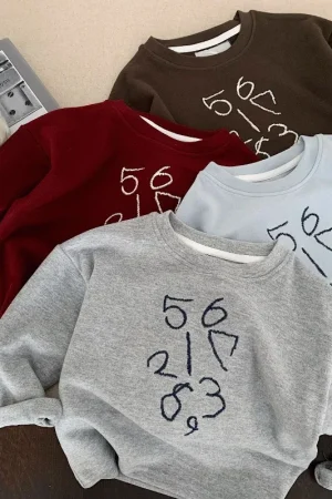 Children T-shirt 2025 Winter Tops for Kids Fashion Number Boys Girls Embroidered Pullover Toddler Blouse Cotton Baby Bottom