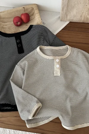 2025 Autumn New Children Casual Striped T Shirts Boys Girls Long Sleeve Tops Loose Baby Shirts Fashion Kids Clothes