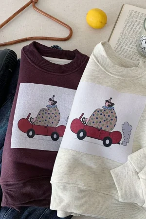 Children Boys Fleece Sweatshirt Winter Korean Kids Babys Boys Pullovers Loose Cartoon Printed Toddler Little Boys Velvet Hoodies