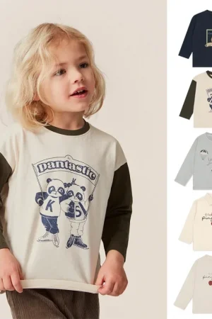 Ks Spring Baby Boys Long Sleeve T Shirts Kids Cotton Clothes Autumn Girls Cartoon Panda Pullover Children Ping-pong T-shirt Tops